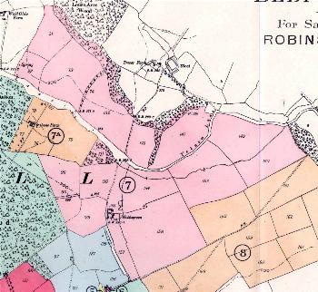 Hobbs Green Farm land coloured pink and numbered 7 on sale plan of 1934